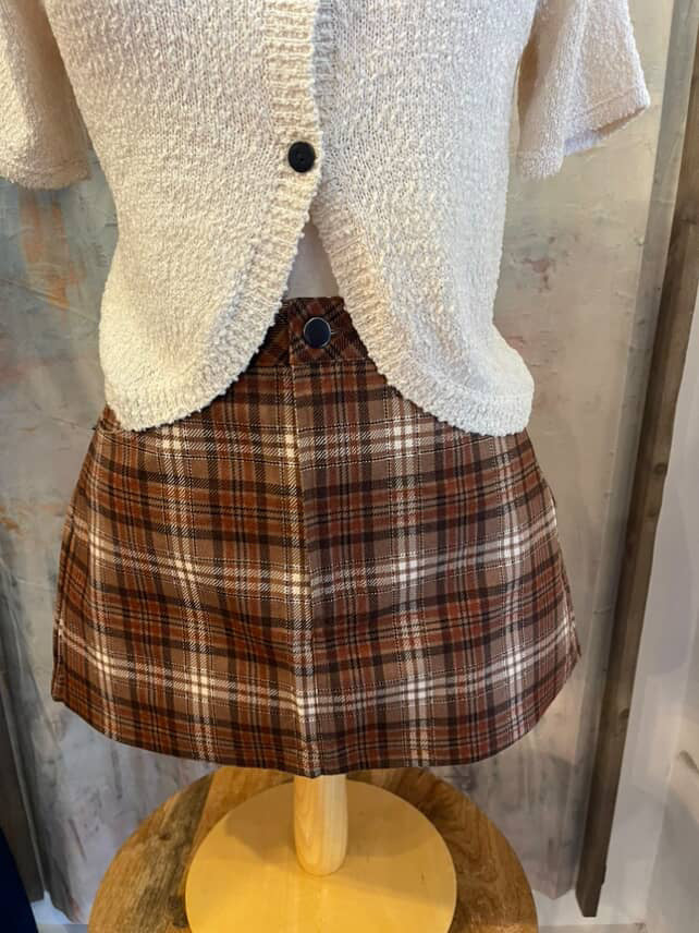 Brown Plaid Short Skirt