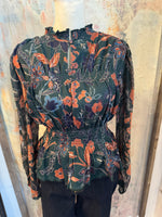 Dark Green Long Sleeve Smock Detail Top