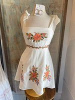 Tie Shoulder Embroidery Mini Dress