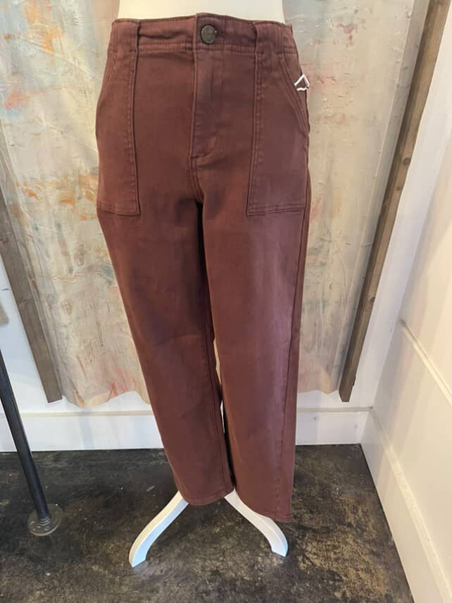 High Rise Ankle Flare Patch Pocket Jeans