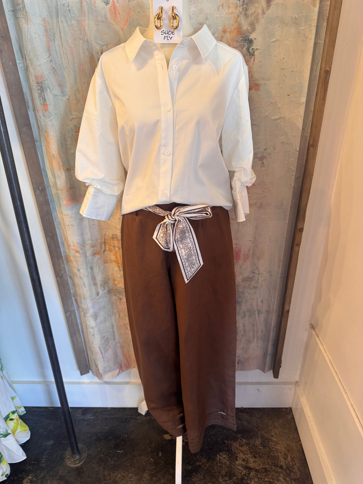 Full Length Wide Pants with Scarf Tie