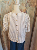 Short Sleeve Stripe Button Back Top