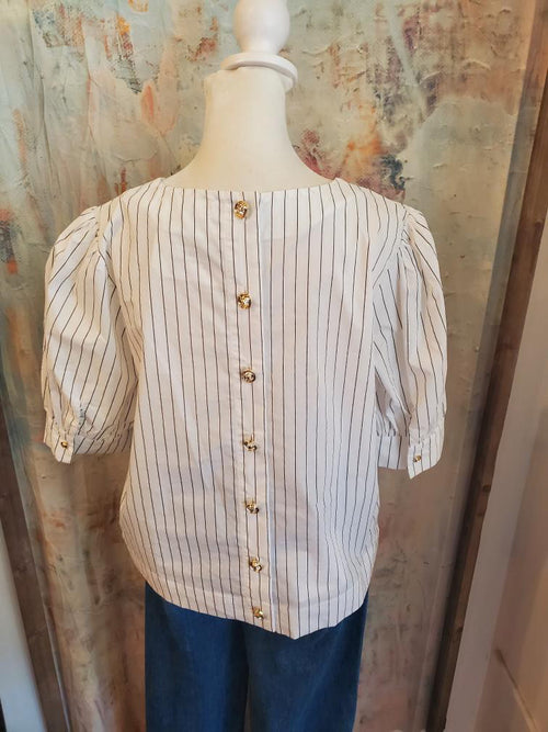 Short Sleeve Stripe Button Back Top