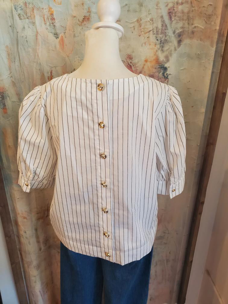 Short Sleeve Stripe Button Back Top