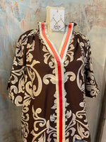 Puff Sleeve Print Detail Top with Border Detail