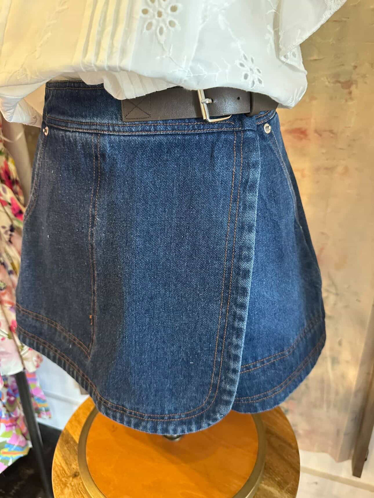 Denim Wrap Flap Skort