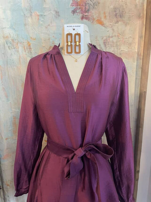 Ruffled Collar Split Neck Dress with Slip