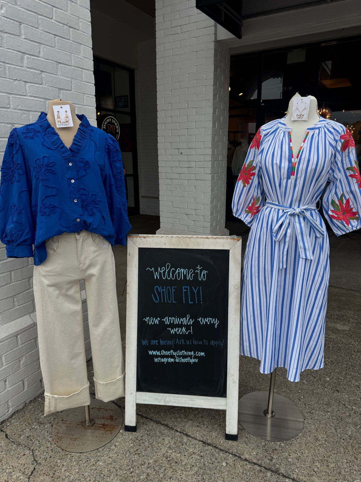 Stripe Blue Embroidery Sleeve Detail Dress with Pockets