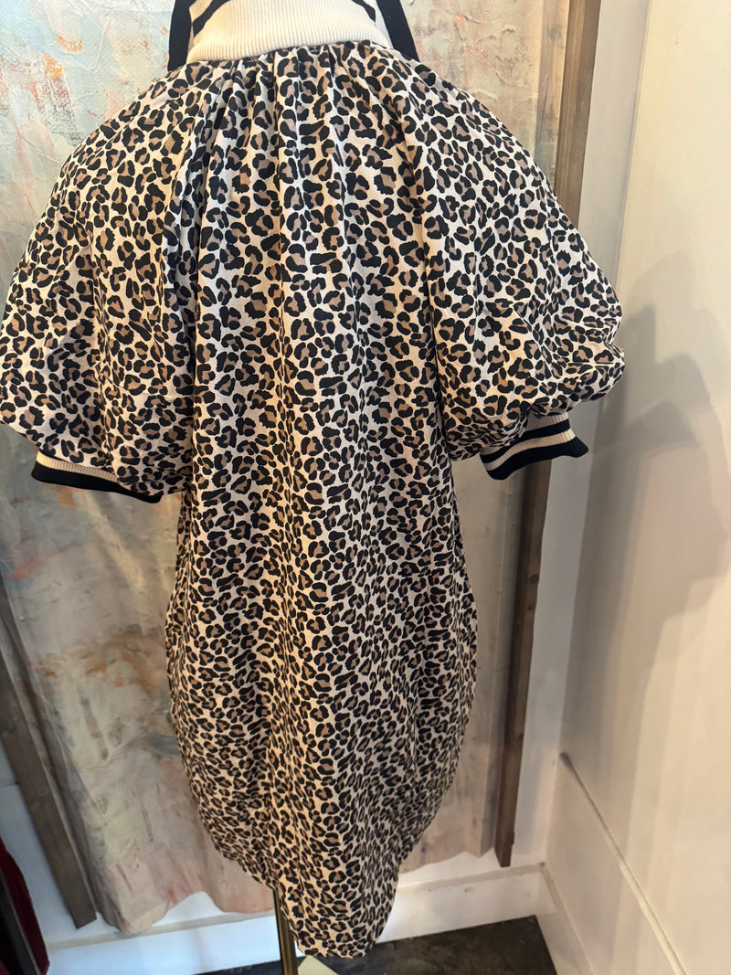 Animal Print Zip Neck Detail Dress with Pockets