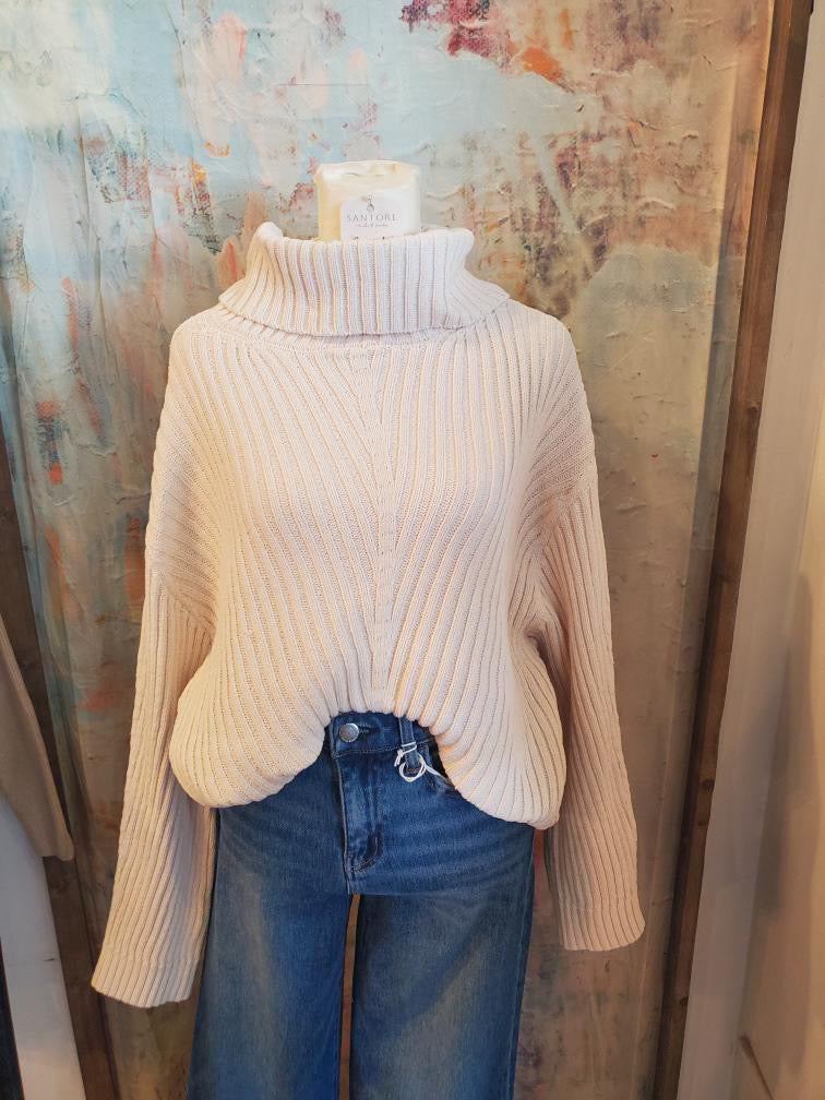 Textured Turtleneck Sweater Top