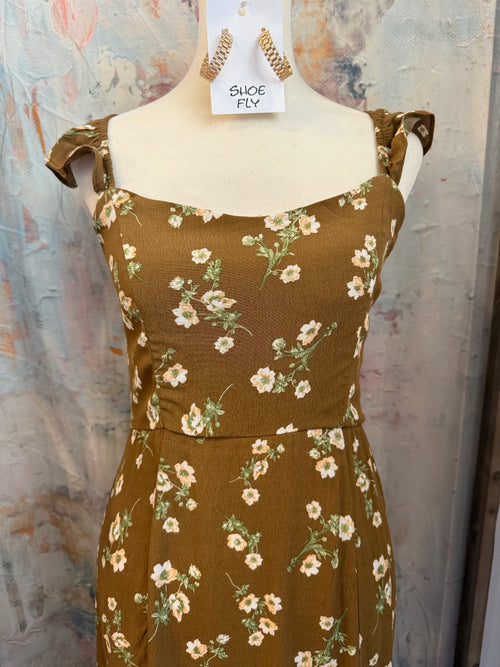 Floral Sweetheart Short Sleeve Midi Dress