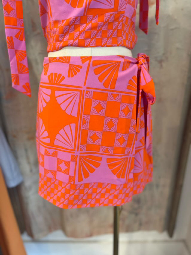 Pink Print Wrap Skort