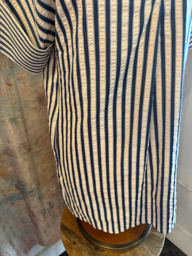 Short Sleeve Stripe Dress with Pockets__
