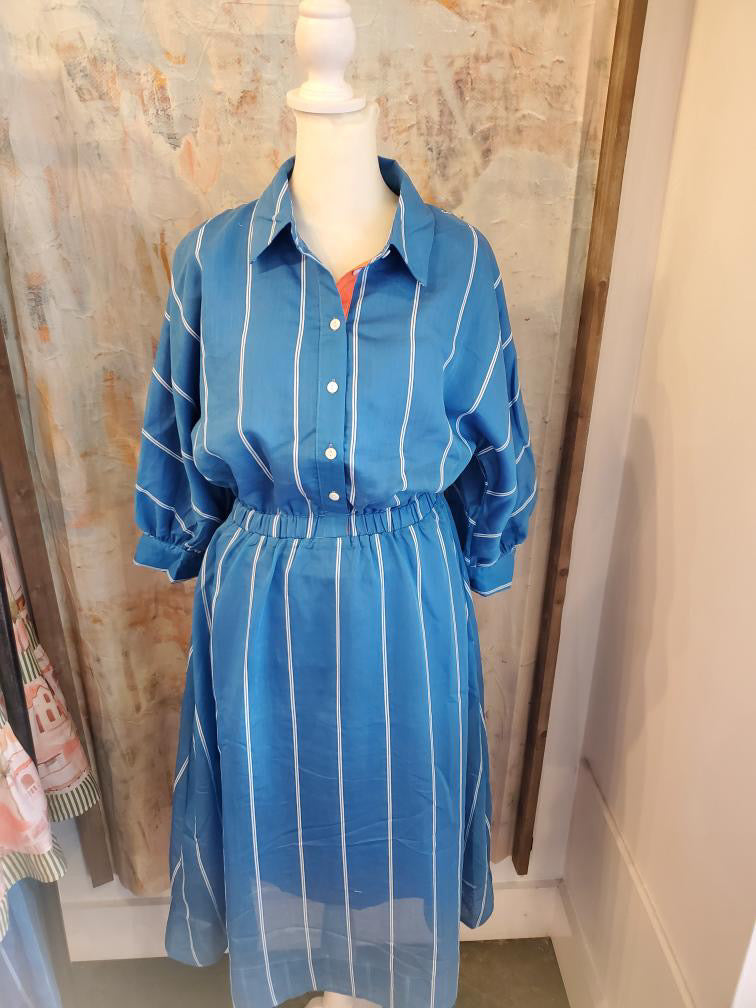Short Sleeve Stripe Dress with Pockets