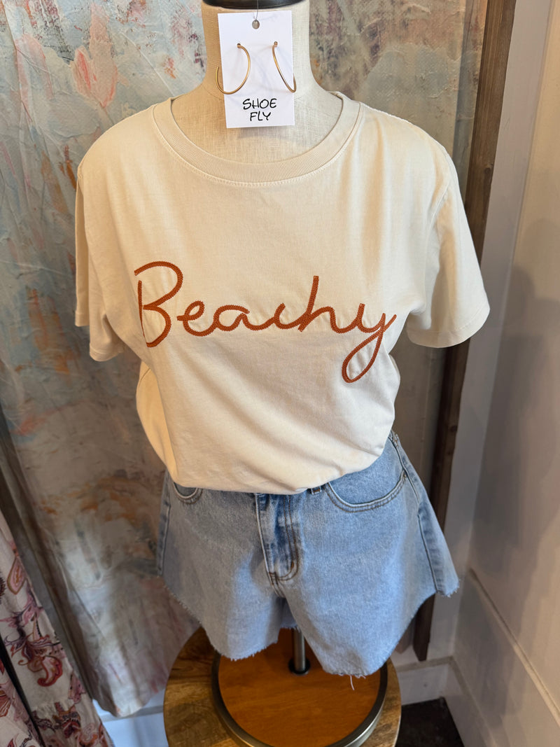 Just Beachy  Embroidery Tee
