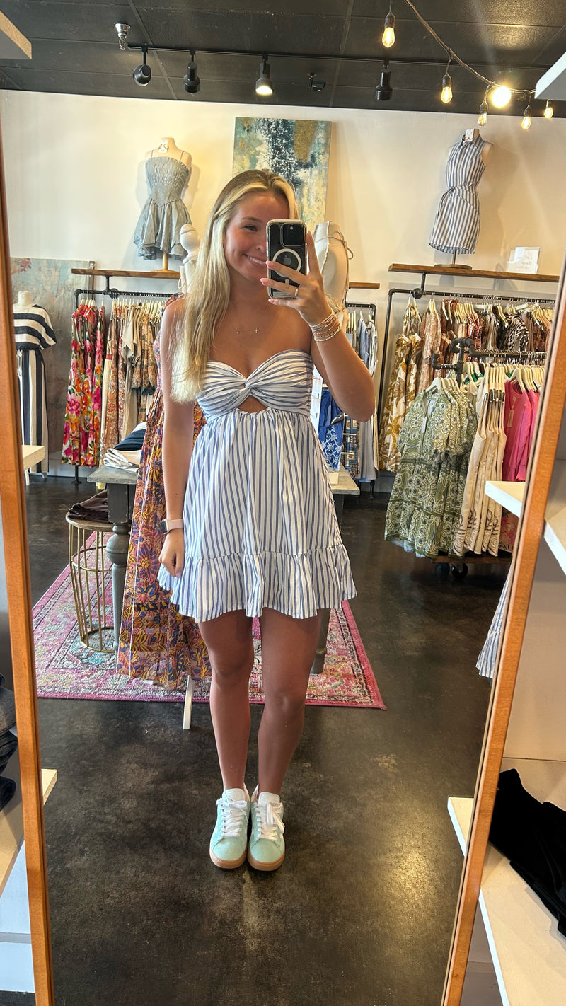 Blue White Stripe Romper/Dress