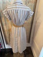 Stripe Button Down Belted Midi Dress