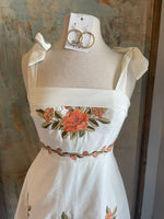 Tie Shoulder Embroidery Mini Dress