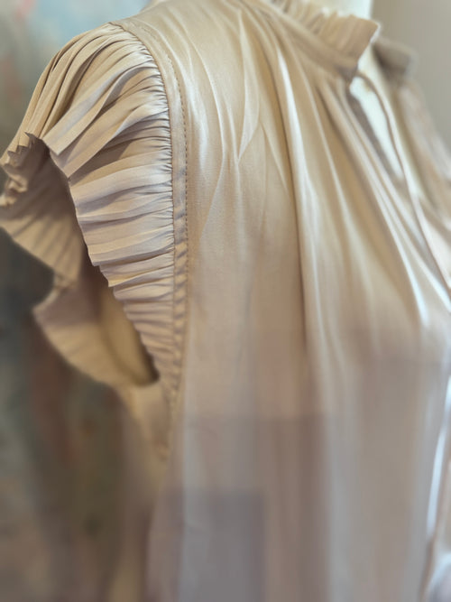 Pleated Taupe Sleeveless Blouse