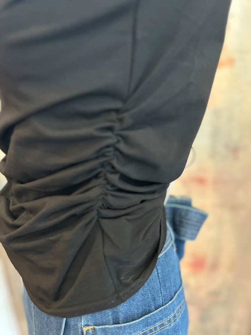 Mock Neck Side Ruched Top