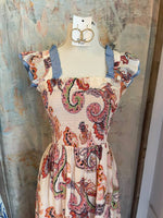 Flutter Sleeve Paisley Print Maxi Dress