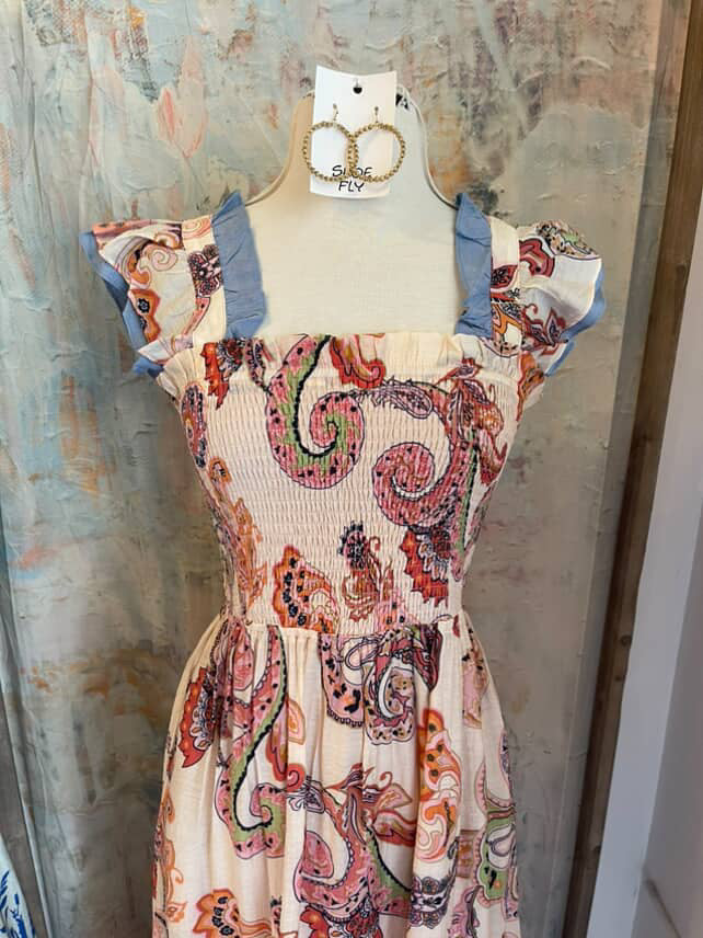 Flutter Sleeve Paisley Print Maxi Dress