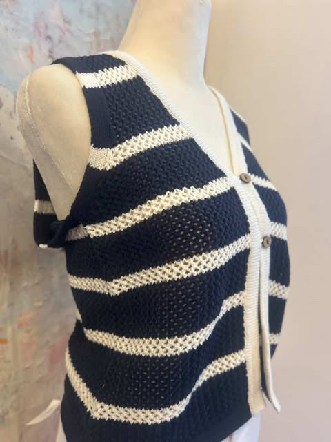 Stripe V Neck Button Front Vest