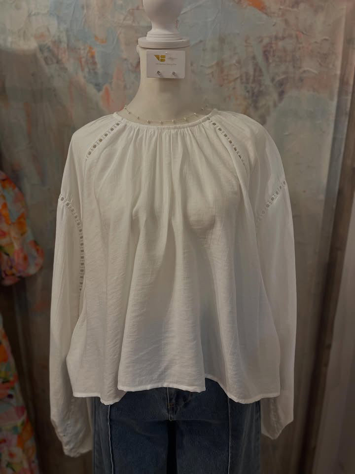 Lace Trim Mixed Long Sleeve Blouse