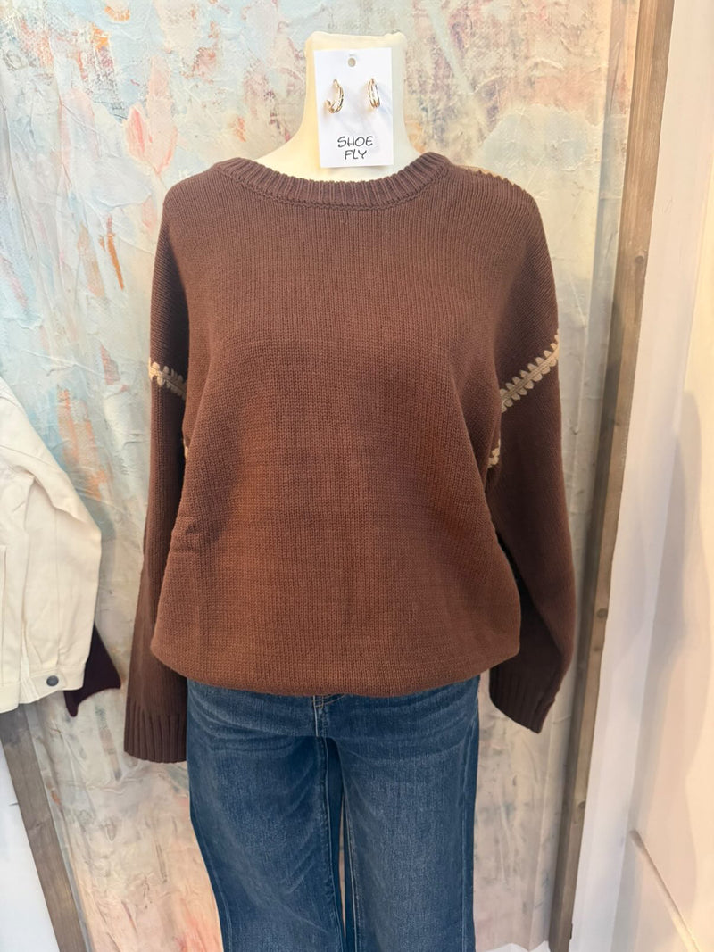Contrast Stitch Crew Neck Pullover Sweater