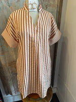 Short Sleeve Stripe Dress with Pockets__