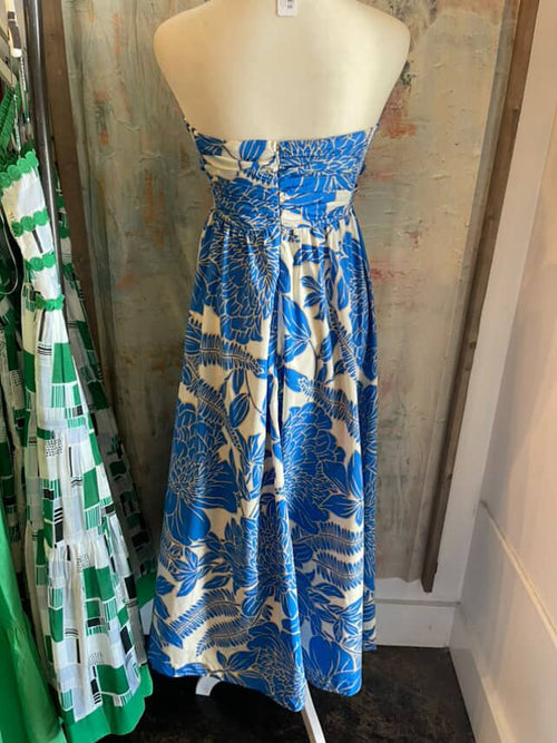 Strapless Blue White Floral Dress