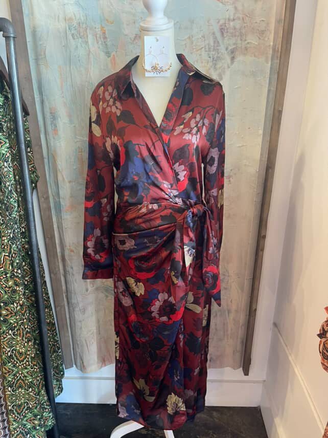 Wrap Side Tie Burgundy Slip Dress