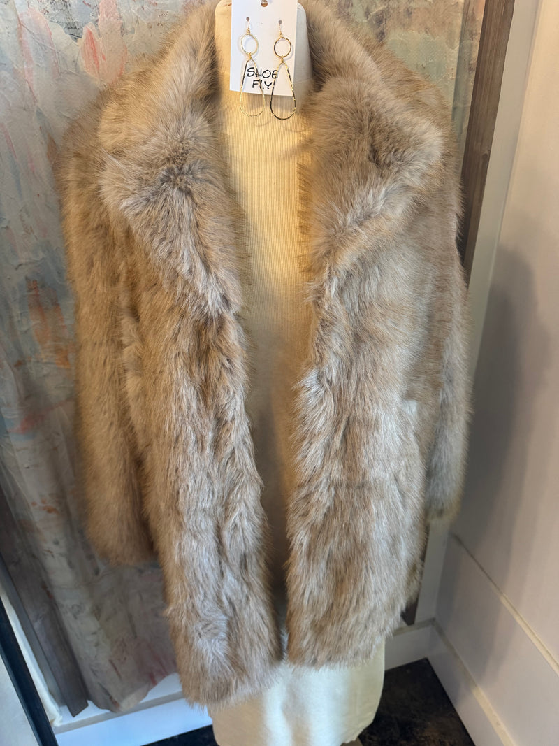 Notch Collar Faux Fur Coat