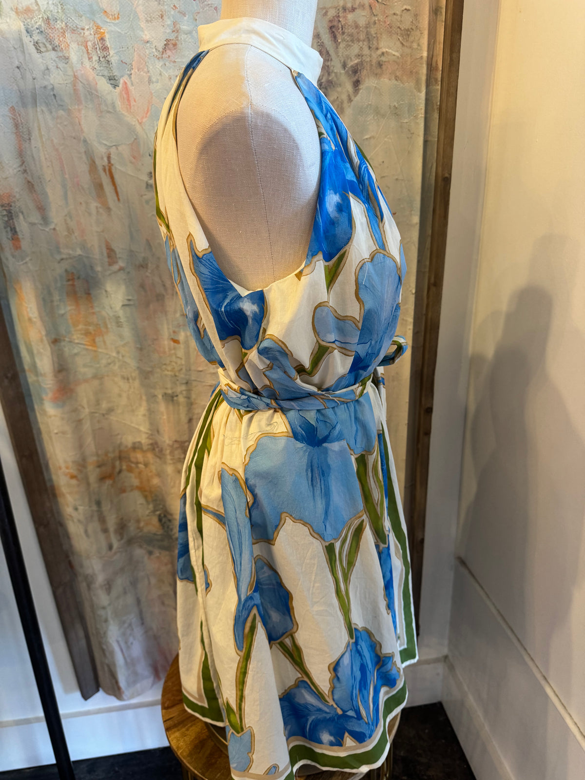 High Neck Tie Front Print Dress
