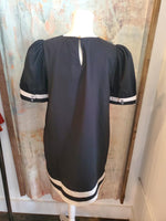 Stripe Front Puff Sleeve Pocket Dress