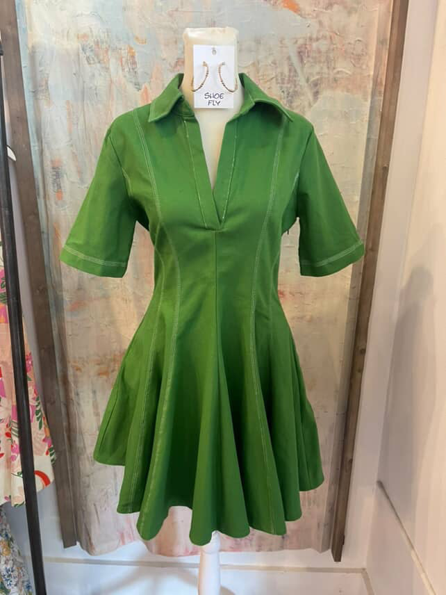 Polo Collar Topstitch Dress