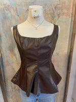 Faux Leather Peplum Top__