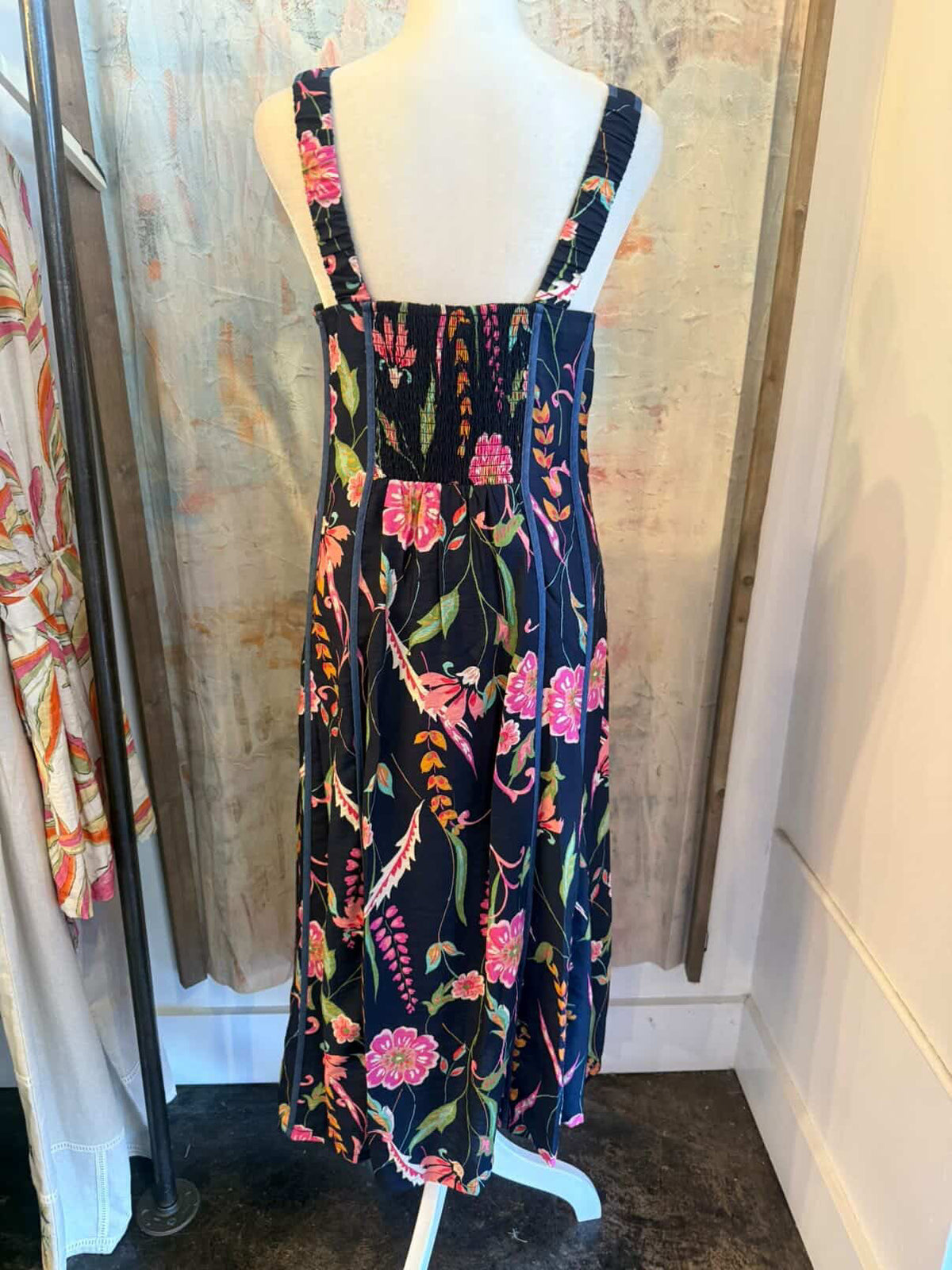 Thin Strap Navy Floral Pattern Dress