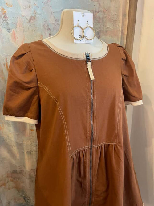 Zip Front Chestnut Dress