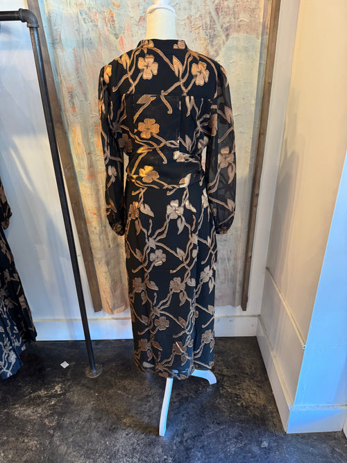 Black/Gold Button Down Shirt Dress with Pockets