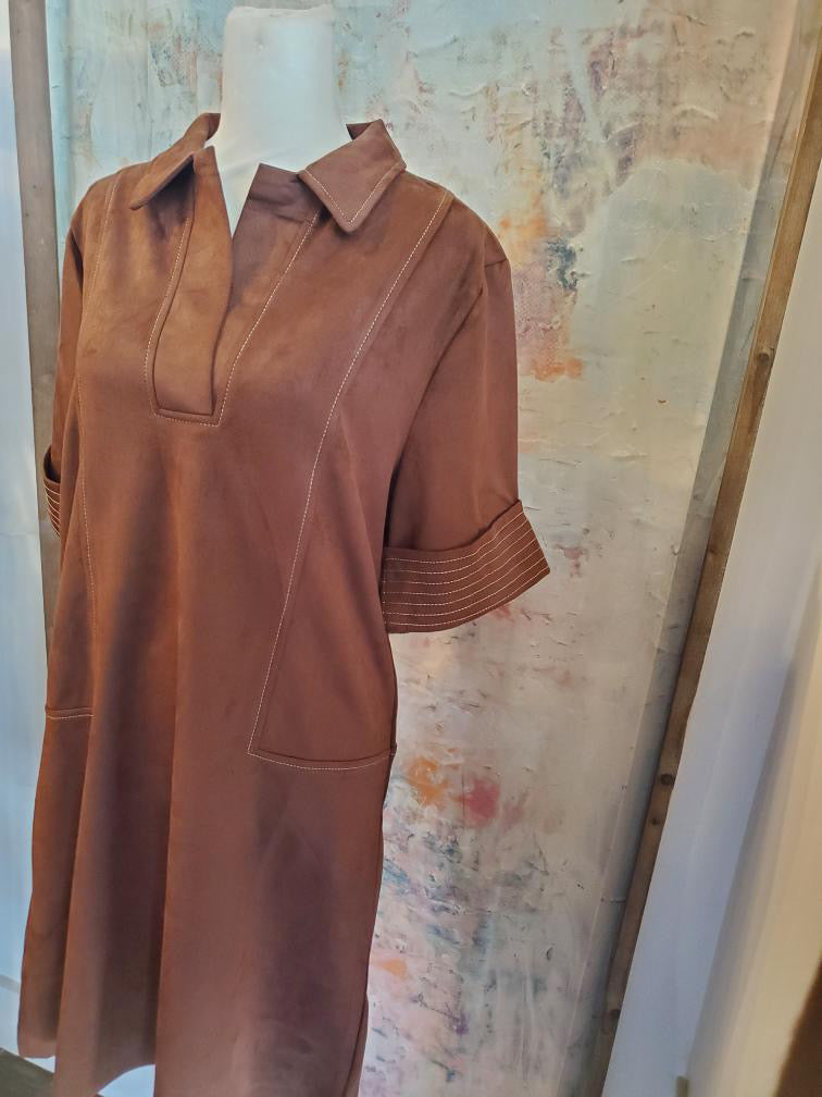Faux Suede Collar Detail Dress