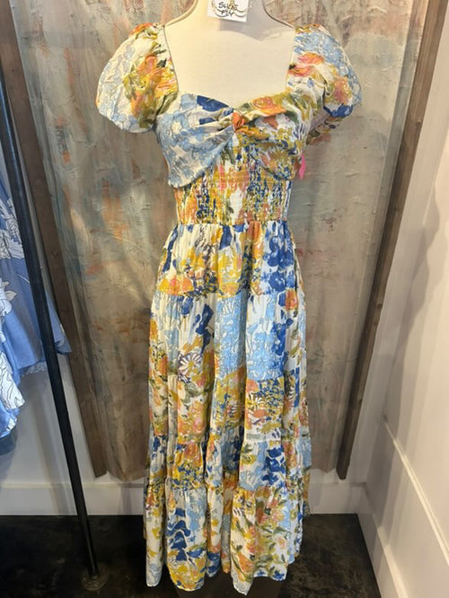 Puff Sleeve Floral Tiered Maxi Dress