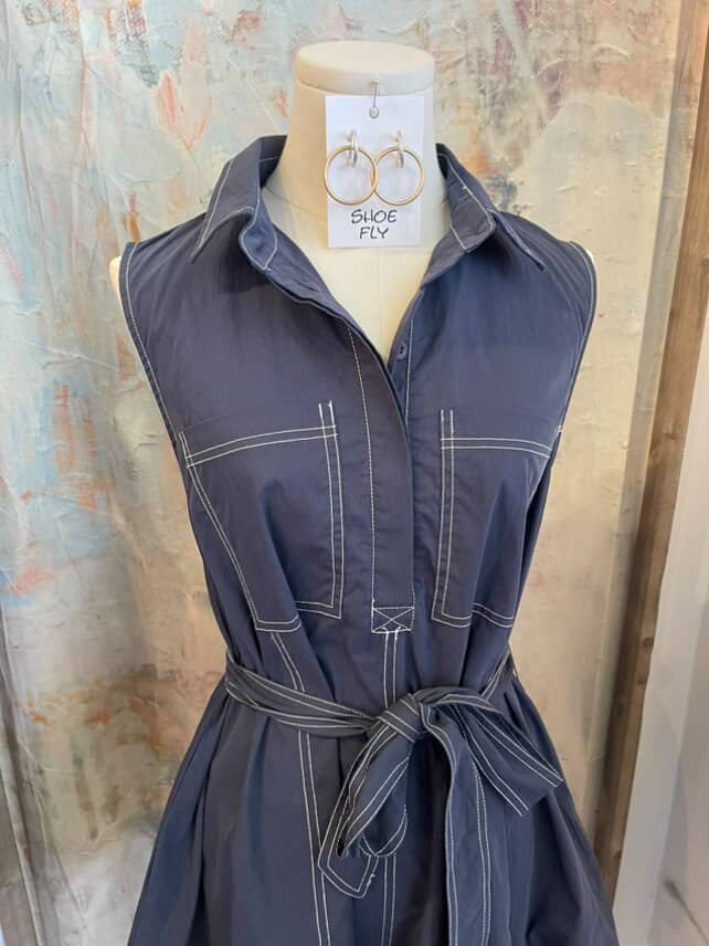Navy Top Stitch Shirt Dress