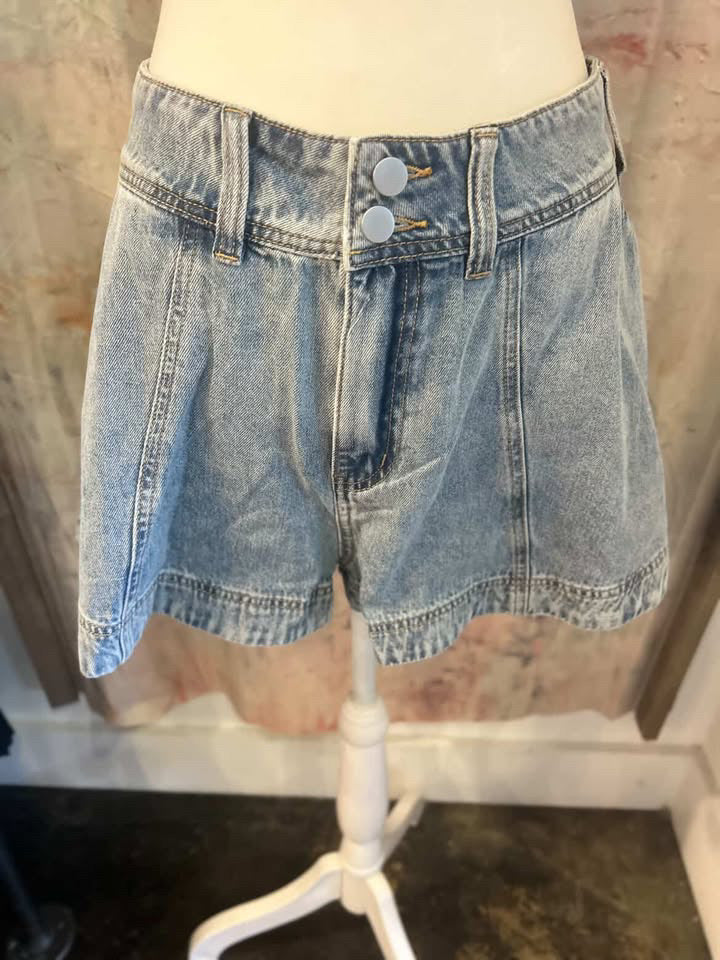 Washed Denim Wide Leg Shorts