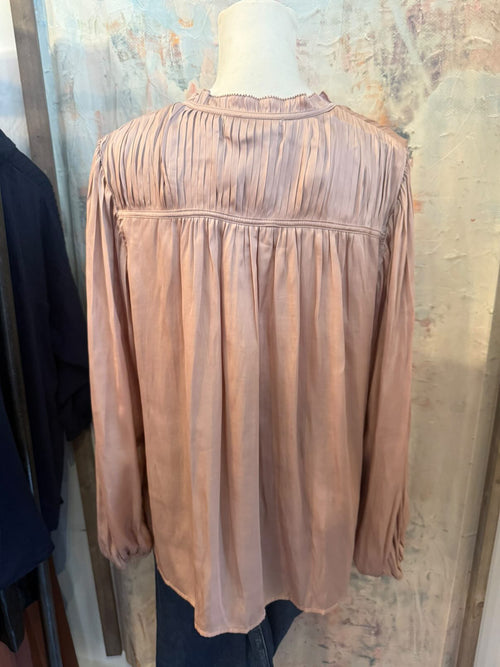 Pleat Detail Long Sleeve Champagne Blouse