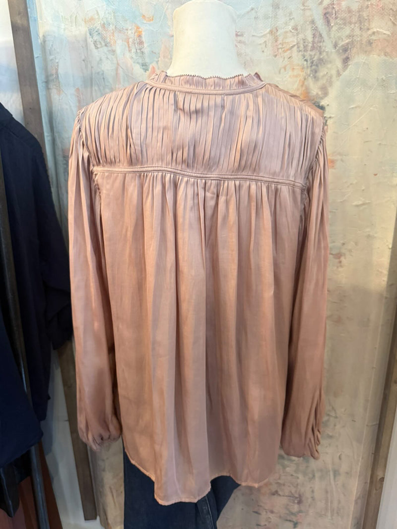 Pleat Detail Long Sleeve Champagne Blouse
