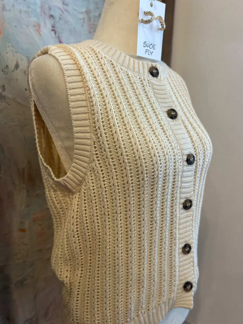 Crew Neck Button Down Top