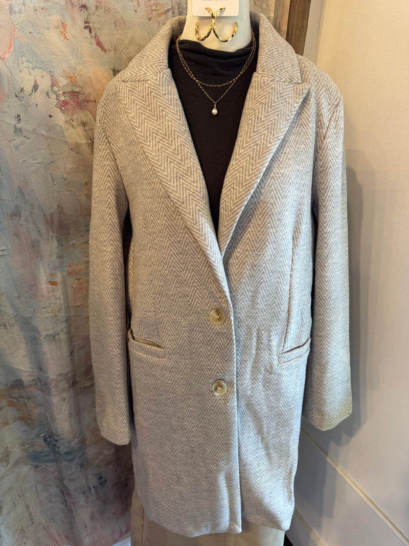 Herringbone Long Two Button Coat