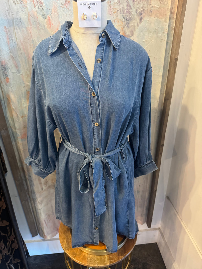 Button Down Denim Dress with Pockets