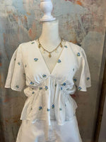 Flutter Sleeve V Neck Floral Top